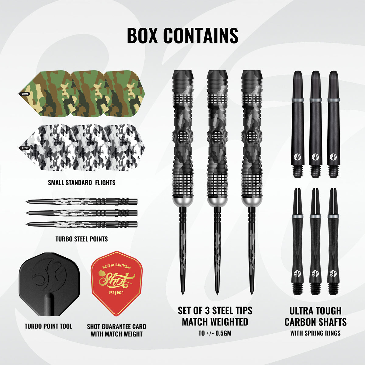 Camo Longshot Steel Tip Dart Set-95% Tungsten Barrels