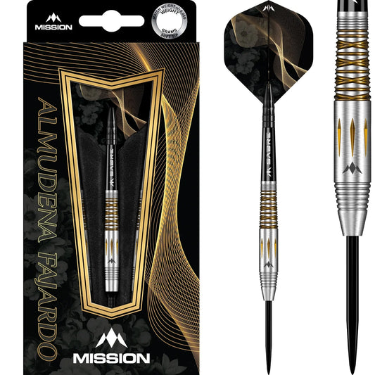 Mission Almudena Fajardo Ayuso Darts - Steel Tip - 95% Tungsten - Gold PVD Milled Silver