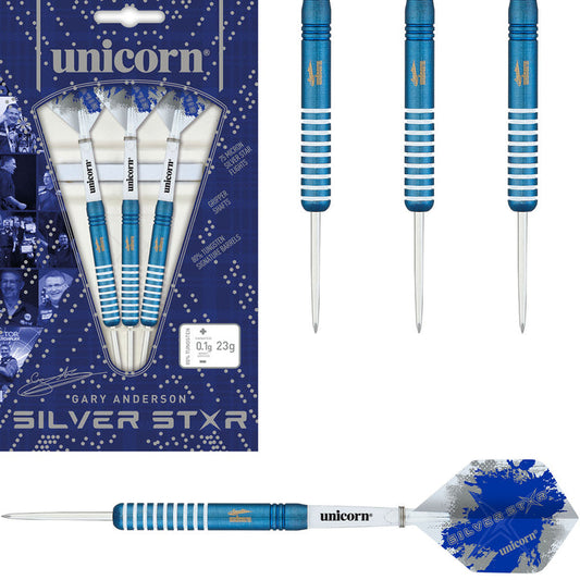 Unicorn Gary Anderson Silver Star Blue 80% Tungsten Steel Tip Darts by Unicorn