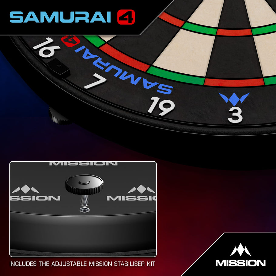 Mission Samurai 4 Dartboard - Professional - Knife Wire - BLACK Spider