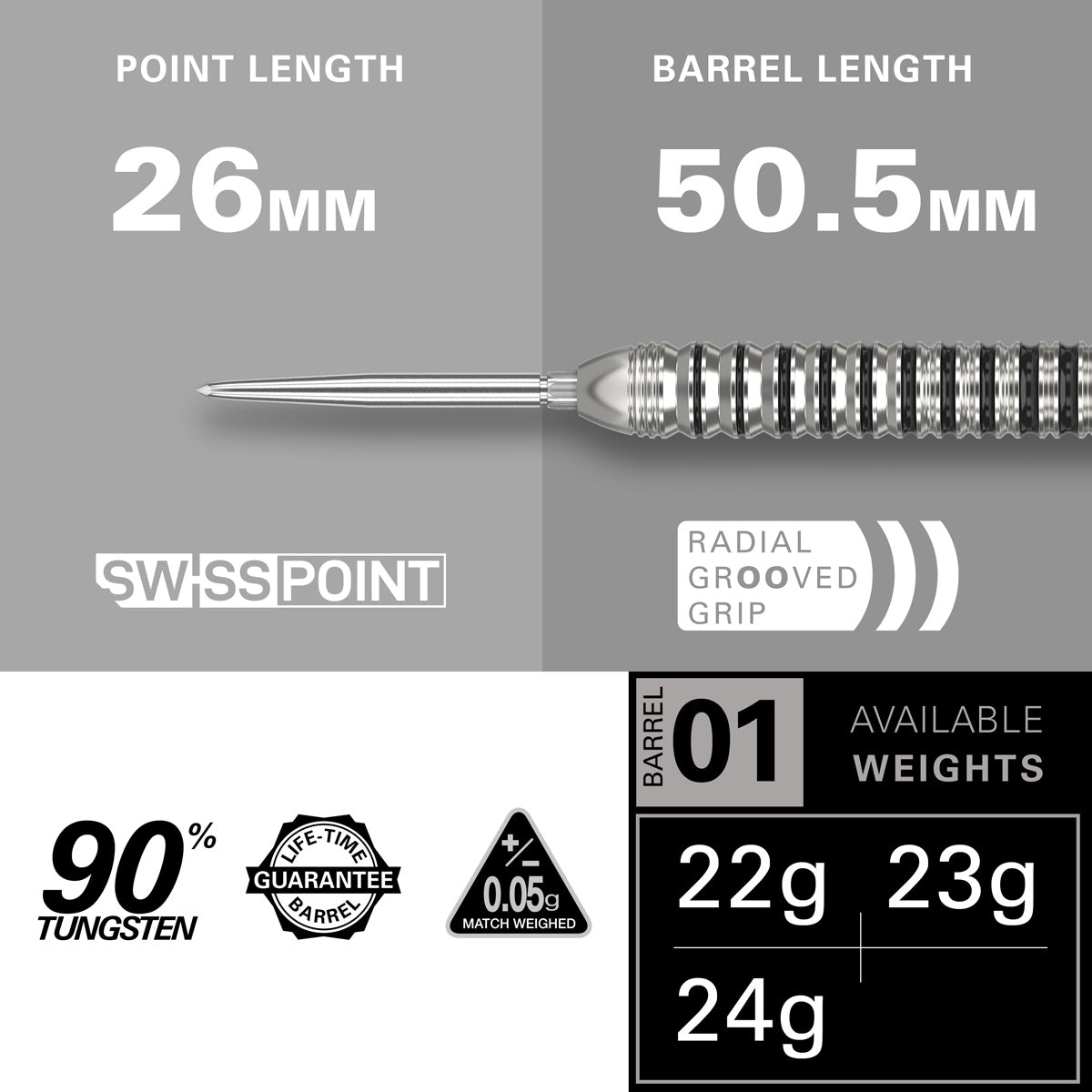 Target Exo 01 90% Tungsten SP Steel Tip Darts
