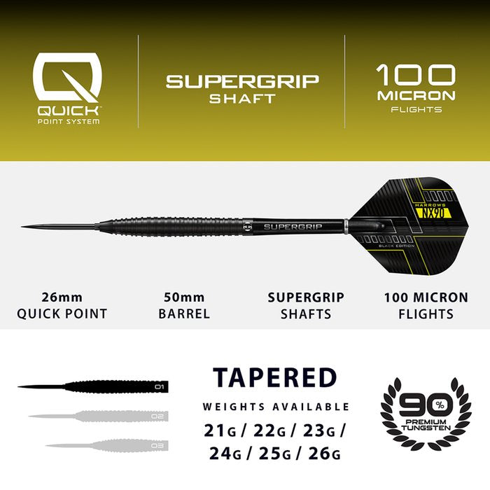 Harrows NX90 Black Quick Point 90% - Steel Tip Darts