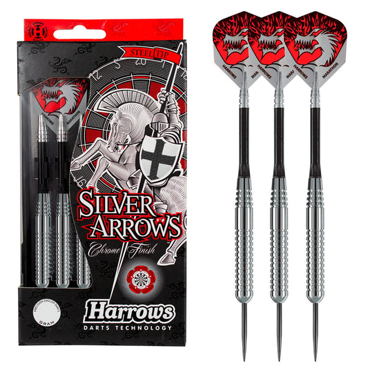 Harrows Silver Arrows Ringed Chromed Brass Steel Tip Darts
