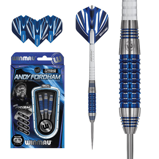 Winmau Andy Fordham Blue Titanium Nitride 90% Tungsten Steel Tip Darts