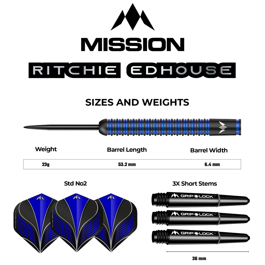 Mission Ritchie Edhouse Darts - Steel Tip - 90% - Madhouse - Black Titanium