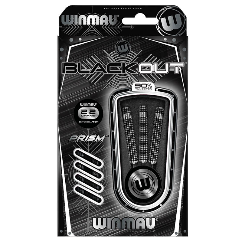 Winmau Blackout 90% Tungsten Steel Tip Darts - Straight Barrel