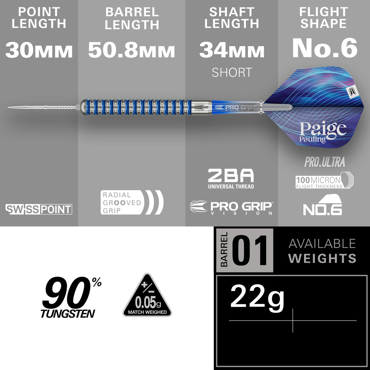 Paige Pauling 90% 22g SP Steel Tip Darts 2026