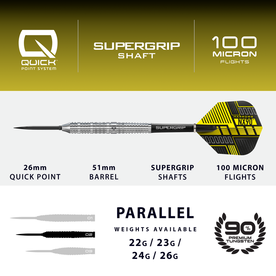 Harrows NX90 Parallel 90% Quick Point Darts