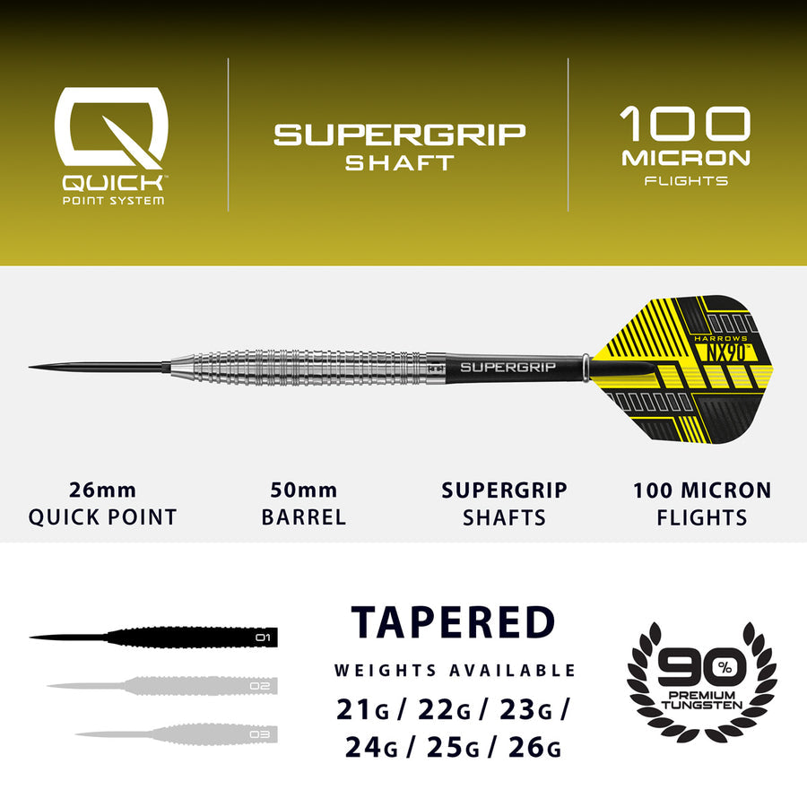 Harrows NX-90 Tapered 90% Tungsten QP Steel Tip Darts