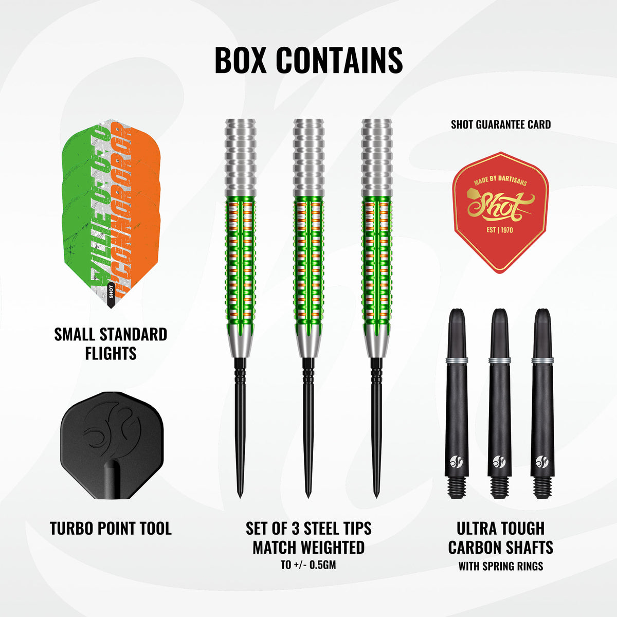 Shot Pro Series Willie O'Connor Steel Tip Dart Set-90% Tungsten Barrels