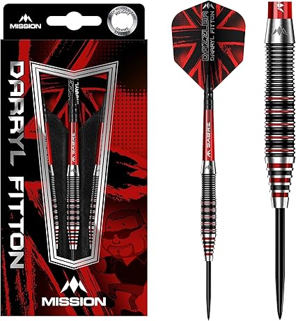 Mission Darts Darryl Fitton | 95% Tungsten Steel Tip Darts | Black & Red Electro plate coating