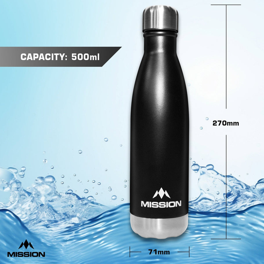 Mission Water Bottle - Stainless Steel - 500ml - Black