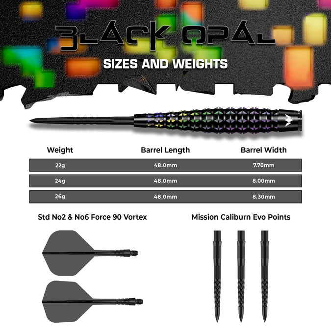 Mission Black Opal Darts Steel Tip - 95% Tungsten - Black & Coral PVD