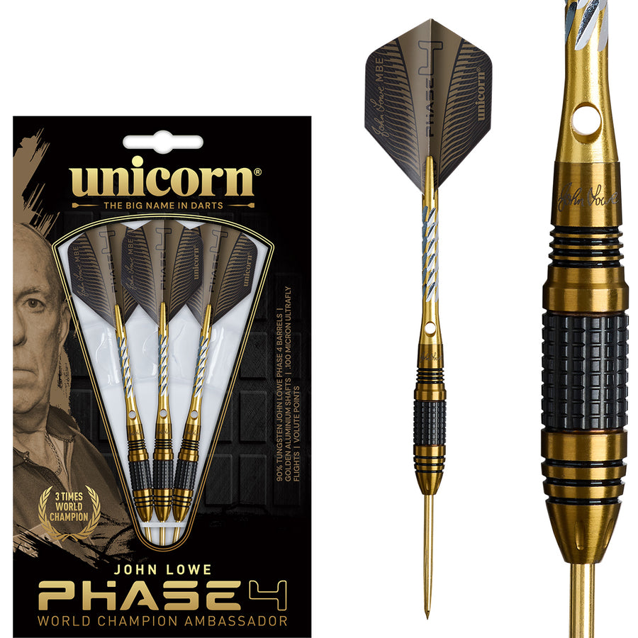Unicorn John Lowe Phase 4 World Champion 90% Tungsten Steel Tip Darts