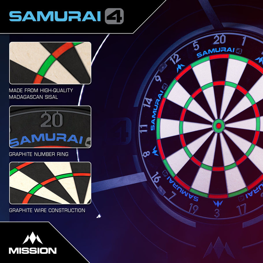 Mission Samurai 4 Dartboard Professional - Knife Wire - Graphite Grey