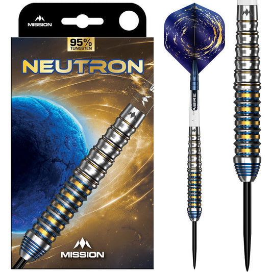 Mission Neutron Darts Steel Tip - 95% Tungsten - Blue & Gold PVD