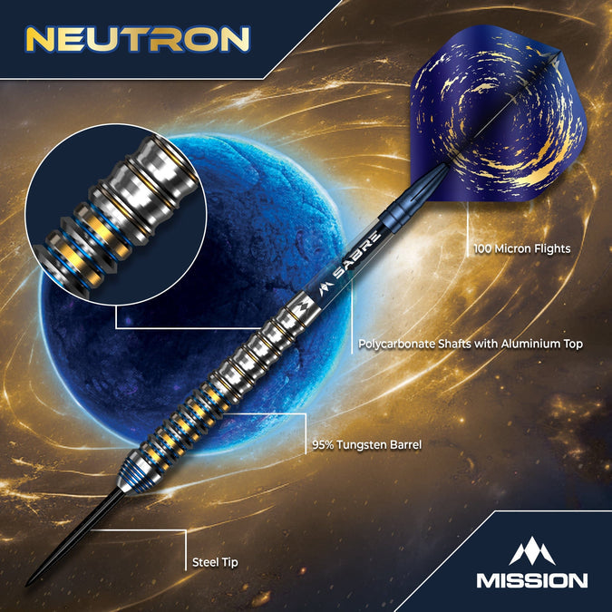 Mission Neutron Darts Steel Tip - 95% Tungsten - Blue & Gold PVD