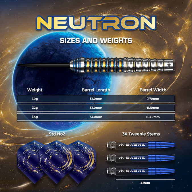 Mission Neutron Darts Steel Tip - 95% Tungsten - Blue & Gold PVD
