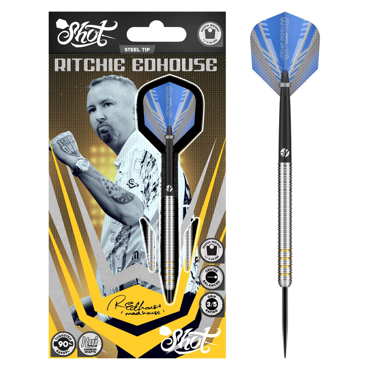Shot Ritchie Edhouse Steel Tip Dart Set-90% Tungsten Barrels