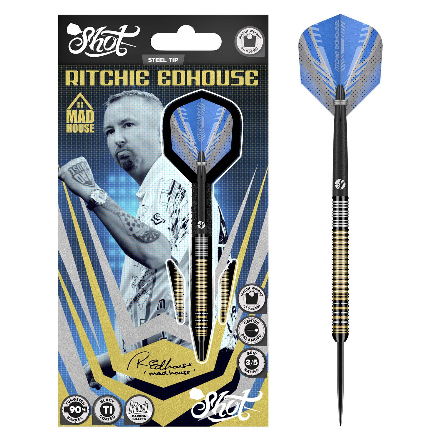Shot Ritchie Edhouse Madhouse Steel Tip Dart Set-90% Tungsten Barrels