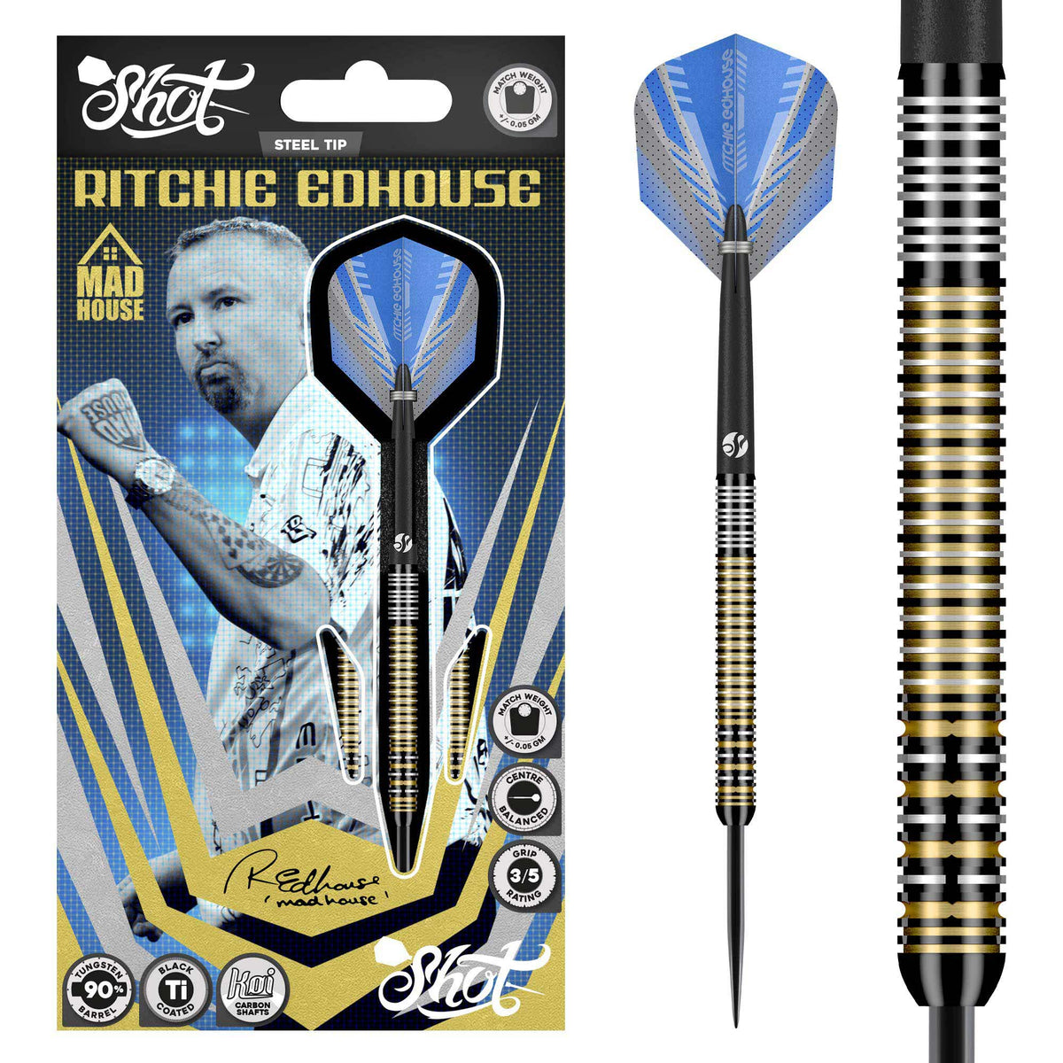 Ed Ritches Shell Shot Ritchie Edhouse Madhouse Steel Tip Dart Set-90% Tungsten Barrels ...