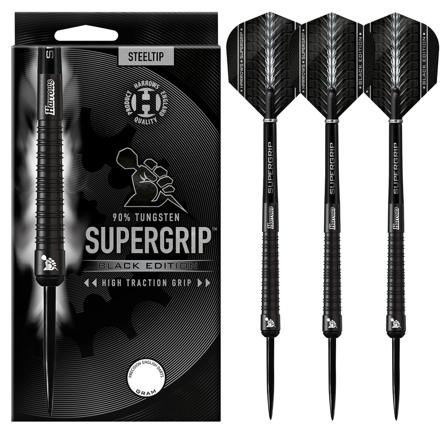 Harrows Supergrip 90% Black Edition Steel Tip Darts