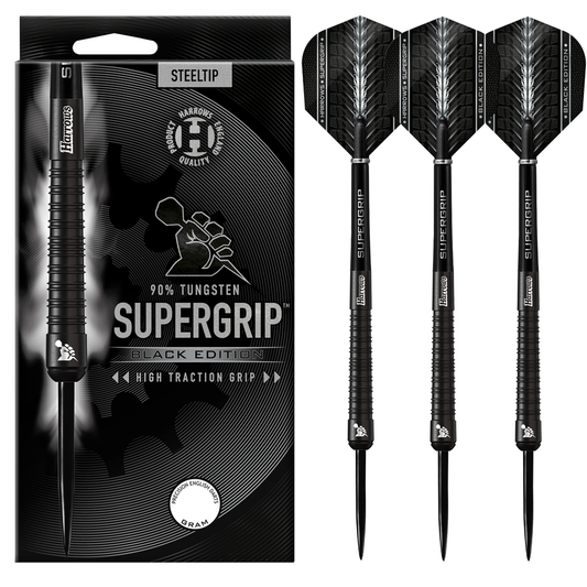Harrows Supergrip 90% Black Edition Steel Tip Darts