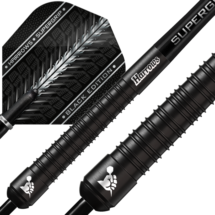 Harrows Supergrip 90% Black Edition Steel Tip Darts