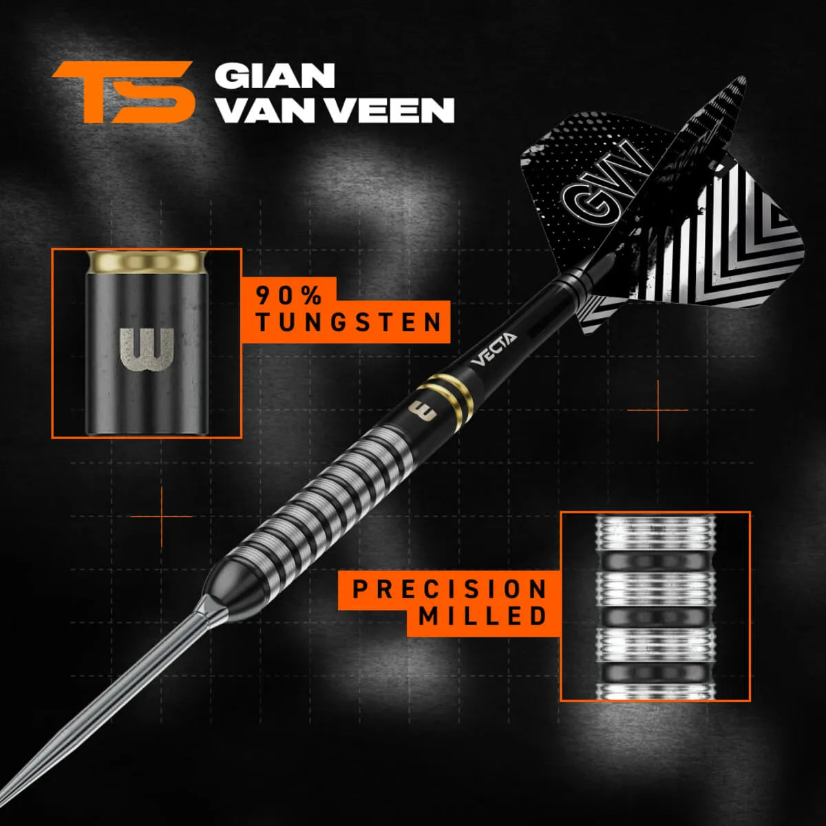 Winmau Gian van Veen TS SP 90% Tungsten Steel Tip Darts