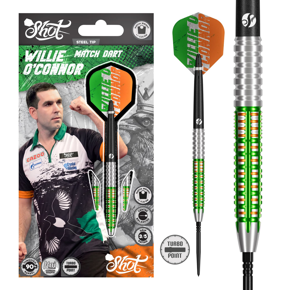 Shot Pro Series Willie O'Connor Steel Tip Dart Set-90% Tungsten Barrels