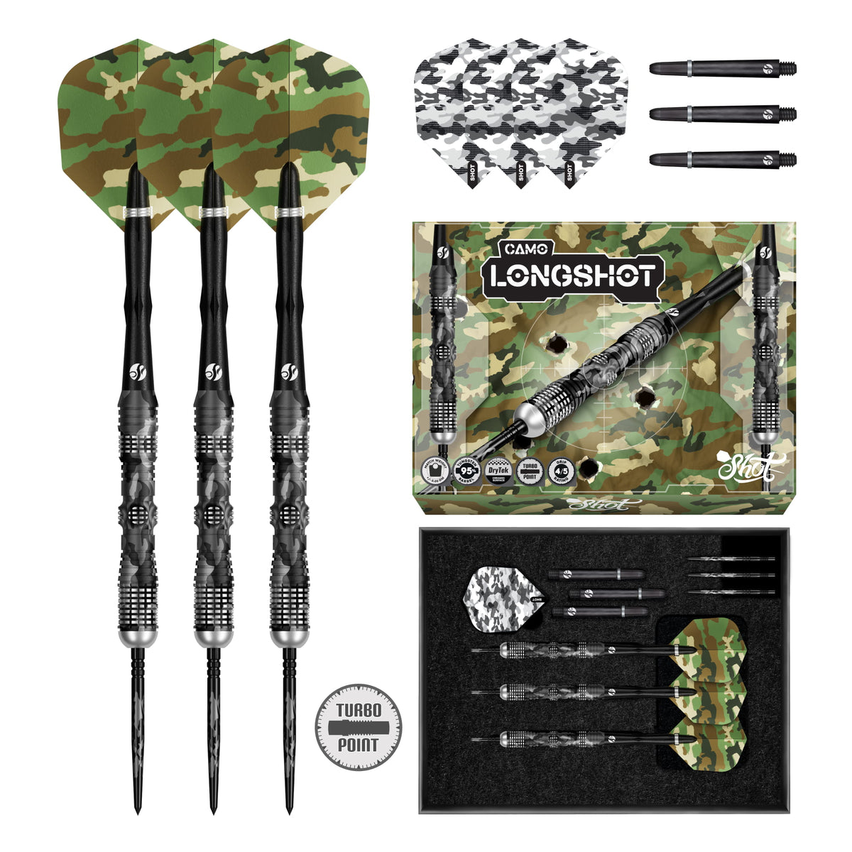 Camo Longshot Steel Tip Dart Set-95% Tungsten Barrels