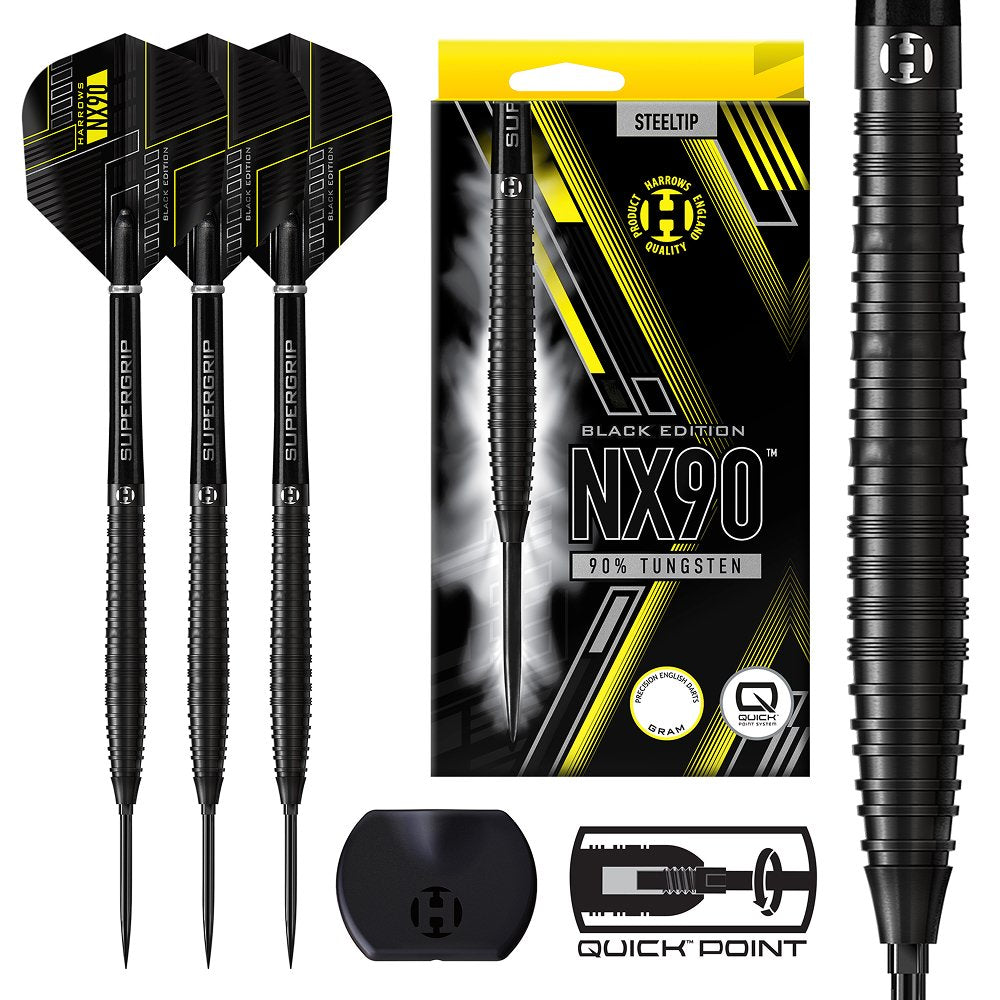 Harrows NX90 Black Quick Point 90% - Steel Tip Darts