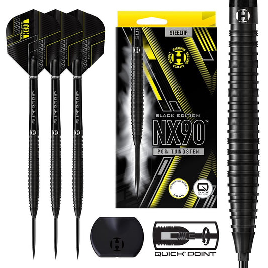 Harrows NX90 Black Quick Point 90% - Steel Tip Darts