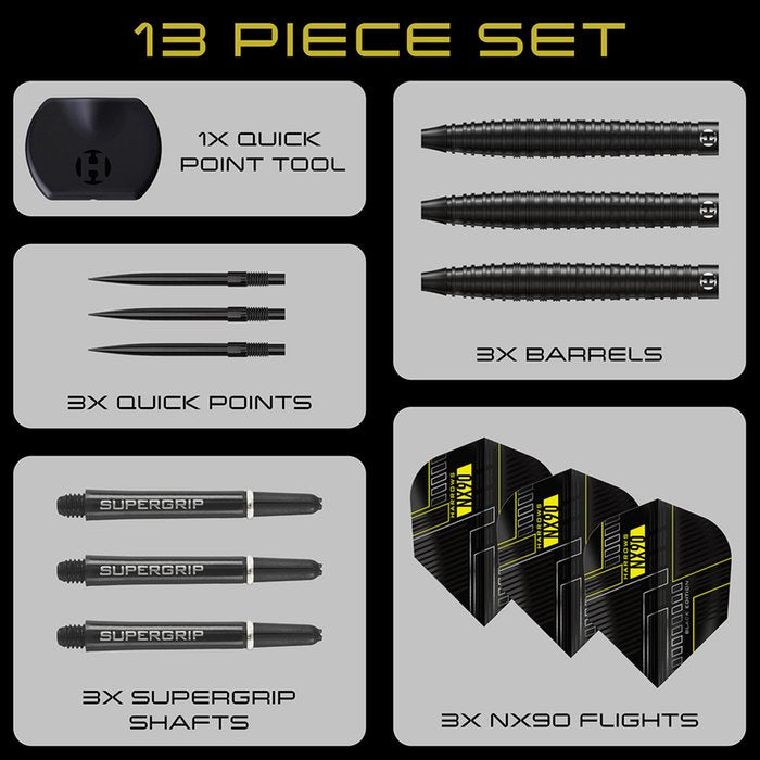 Harrows NX90 Black Quick Point 90% - Steel Tip Darts