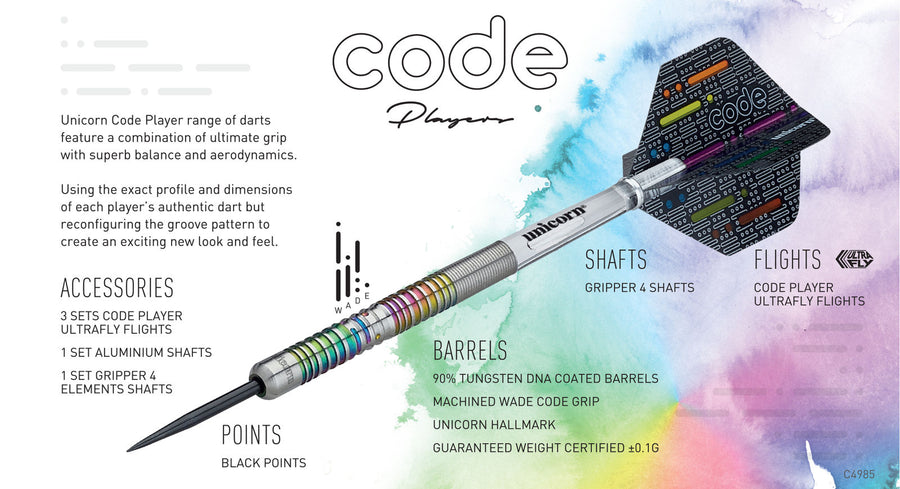 Unicorn James Wade Code 90% Tungsten Steel Tip Darts